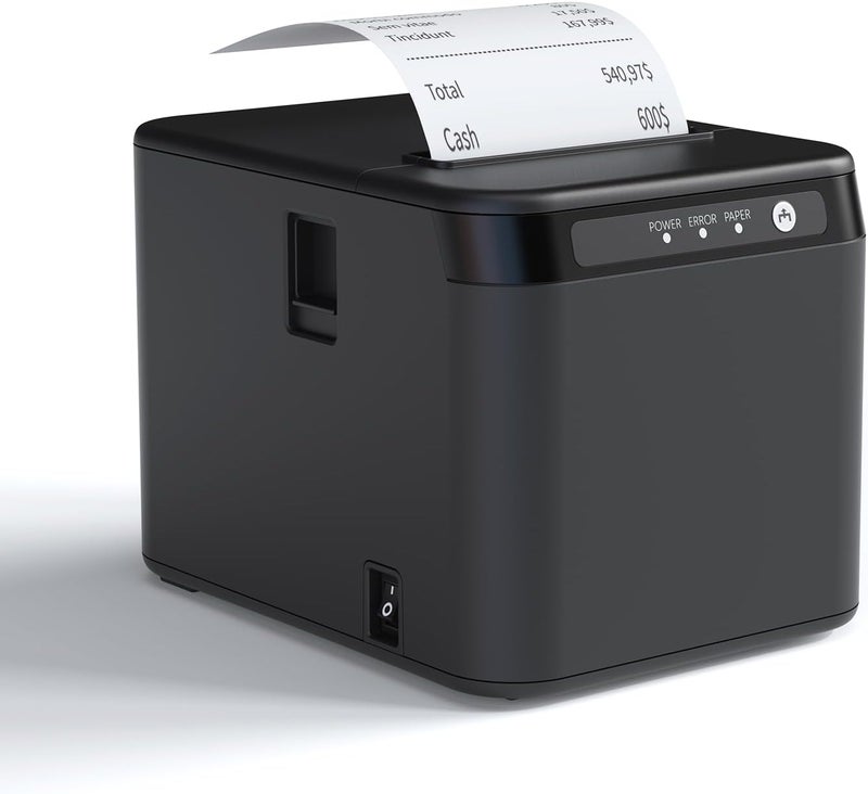 Bisofice طابعة إيصالات 80 مم طابعة حرارية ESC/POS طابعة مكتبية طباعة مباشرة اتصال USB + LAN كفاءة عالية مع قاطع تلقائي سلة ورق كبيرة للأعمال التجارية والشحن والمطاعم والمطابخ والسوبرماركت - Image 1